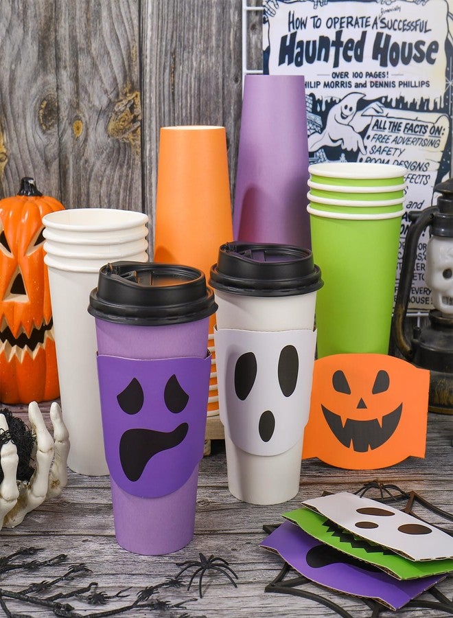 JarThenaAMCS مجموعة أكواب قهوة JarThenaAMCS للهالوين، 48 كوبًا، مع أغطية وأكمام، سعة 16 أونصة، أكواب ورقية ملونة بتصميم أشباح مرحة، أكواب قهوة للاستخدام مرة واحدة، مناسبة للمقاهي والمتاجر، للكابتشينو والمشروبات الشوكولاتة. - Image 4